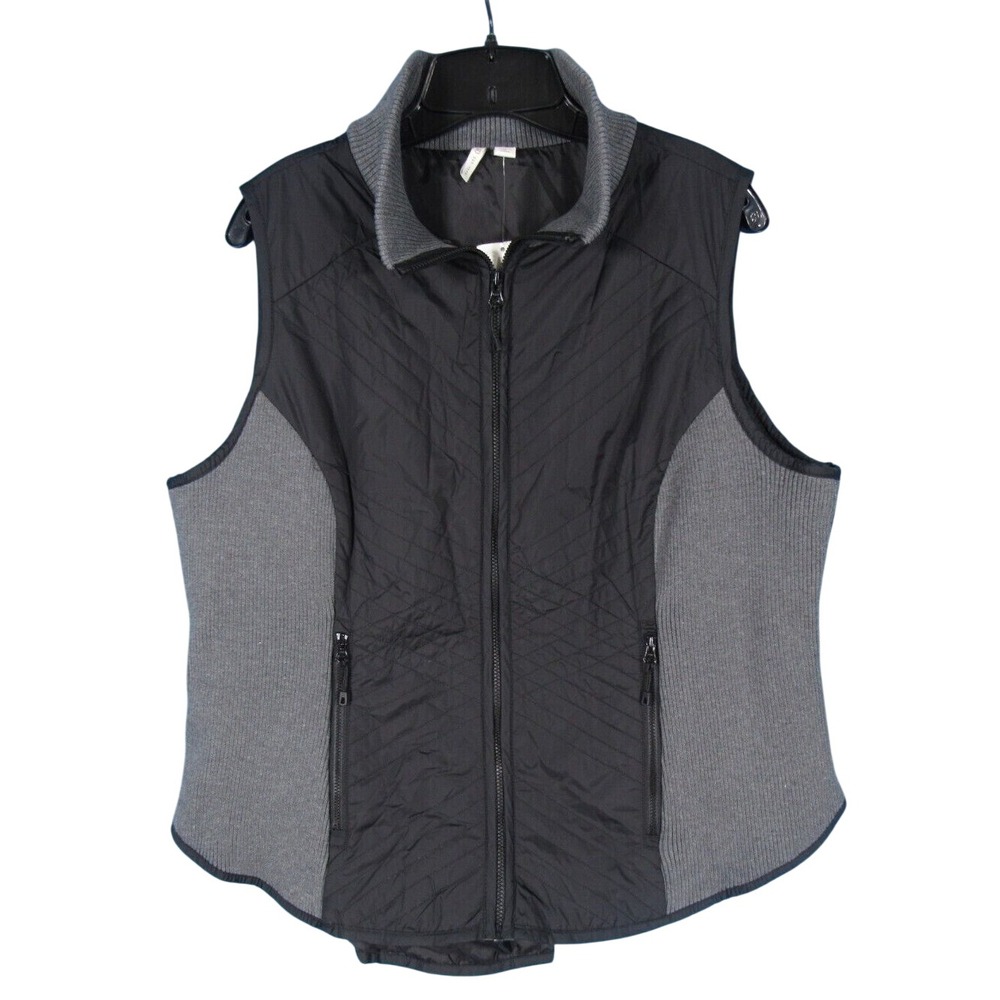 NWT CATO Sleeveless Vest BLACK/GRAY Knit Sides FULL ZIP Front Pockets sz 18/20W
